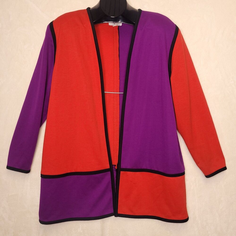 Vintage Womens Cardigan Sweater Jacket XL 16 Colorblock 80s 90s Office USA Caron